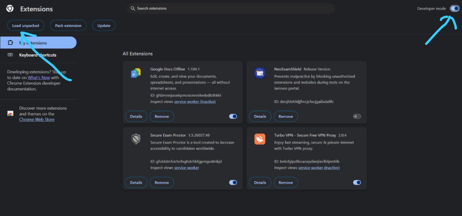 Step 1 reference screenshot showing how to load unpacked extension